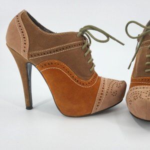 Ladies Brown and Tan Suede Heels By Herstyle - US size 5
